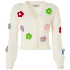 Cardigan crop garzato da donna con maniche a sbuffo