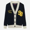 Cardigan da bambino in maglia con patch e ricami St. Barth College