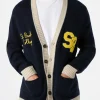 Cardigan in maglia con patch e ricamo St. Barth College