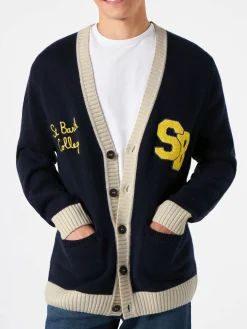Cardigan in maglia con patch e ricamo St. Barth College