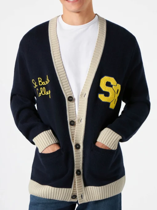 Cardigan in maglia con patch e ricamo St. Barth College
