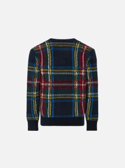 Cardigan in maglia tartan con patch