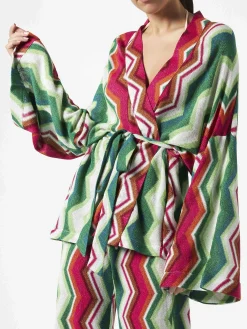 Cardigan kimono in maglia chevron