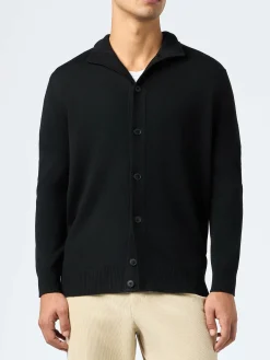 Cardigan nero da uomo Savile in lana merino