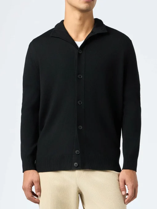 Cardigan nero da uomo Savile in lana merino