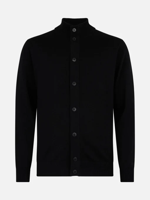 Cardigan nero da uomo Savile in lana merino