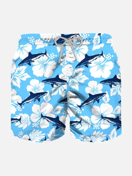 Costume da bambino con stampa floreale e squali