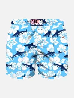 Costume da bambino con stampa floreale e squali