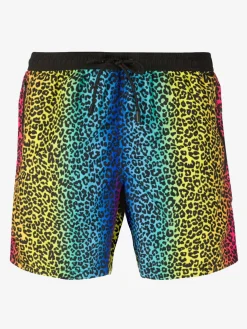 Costume da bagno con zip in tessuto leggero stampa animalier arcobaleno
