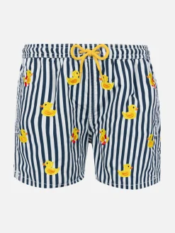 Costume da bagno da bambino a righe con papere ricamate