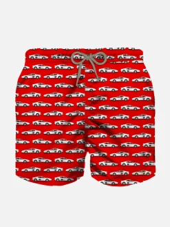 Costume da bagno da bambino in tessuto leggero stampa auto sportiva