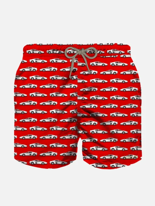 Costume da bagno da bambino in tessuto leggero stampa auto sportiva