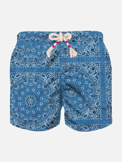 Costume da bagno da bambino con stampa bandana in denim