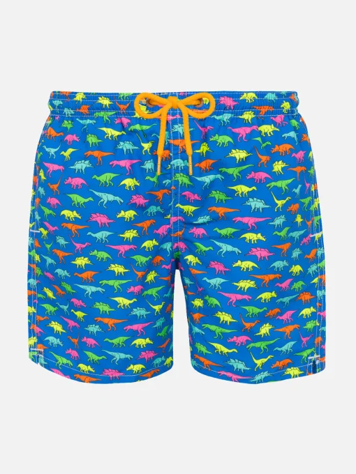 Costume da bagno da bambino con stampa dinosauri multicolore