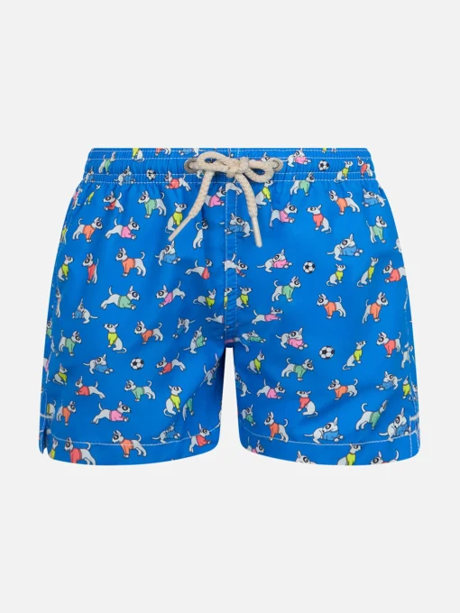 Costume da bagno da bambino in tessuto leggero Jean Lighting con stampa cani