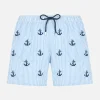 Costume da bagno da bambino in seersucker con ricamo di ancore