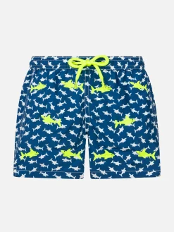 Costume da bagno da bambino in tessuto leggero Jean Lighting con ricamo squali