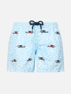 Costume da bagno da bambino in tessuto leggero Jean Lighting con ricamo di aeroplani