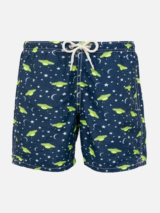 Costume da bagno da bambino in tessuto leggero con stampa UFO