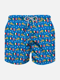 Costume da bagno da bambino in tessuto leggero con stampa pizza