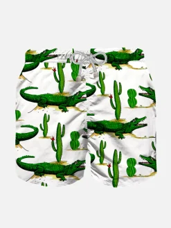 Costume da bagno da bambino con stampa coccodrillo e cactus