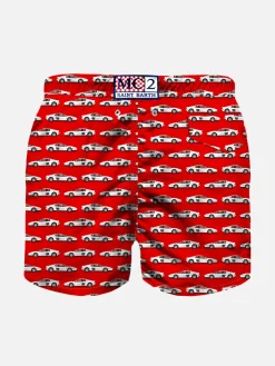 Costume da bagno da bambino in tessuto leggero stampa auto sportiva