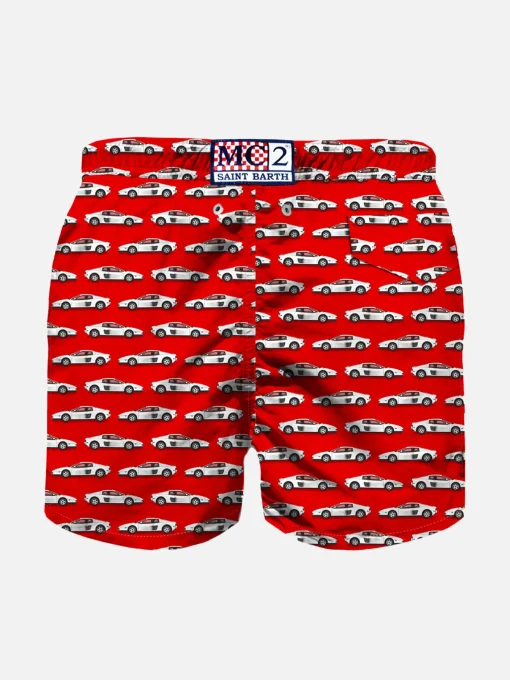Costume da bagno da bambino in tessuto leggero stampa auto sportiva