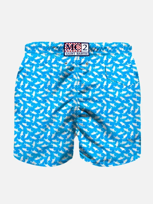 Costume da bagno da bambino in tessuto leggero con stampa squali
