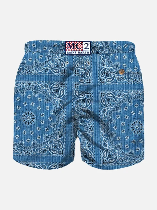 Costume da bagno da bambino con stampa bandana in denim