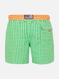 Costume da bagno da bambino vichy verde con ricami