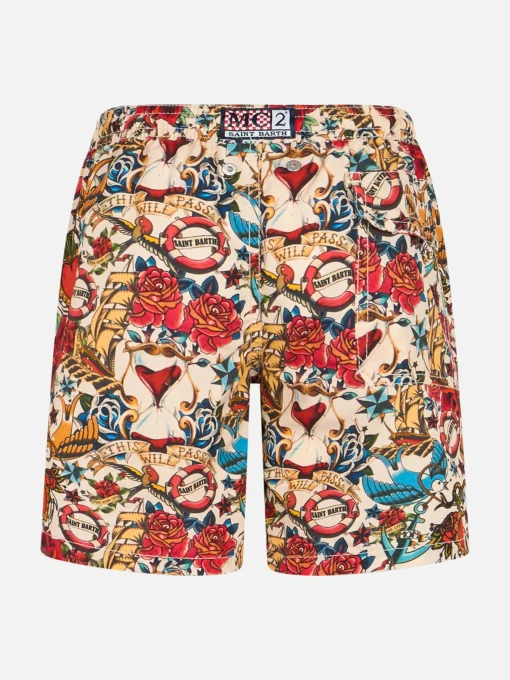 Costume da bagno da bambino di media lunghezza Jean con stampa a righe