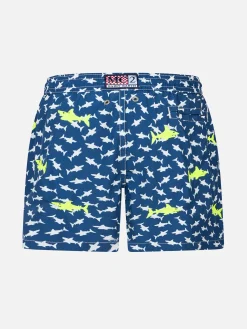 Costume da bagno da bambino in tessuto leggero Jean Lighting con ricamo squali