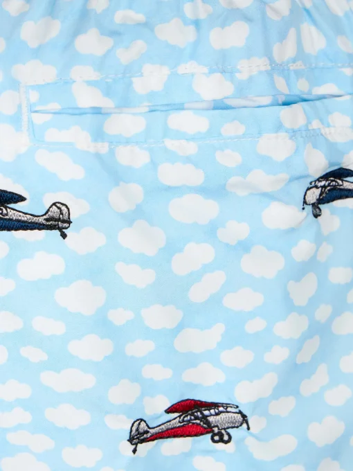Costume da bagno da bambino in tessuto leggero Jean Lighting con ricamo di aeroplani