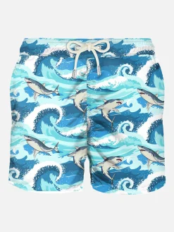 Costume da bagno da uomo in tessuto leggero stampa squali