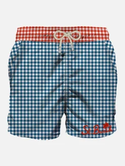Costume da bagno da uomo stampa vichy con taschino