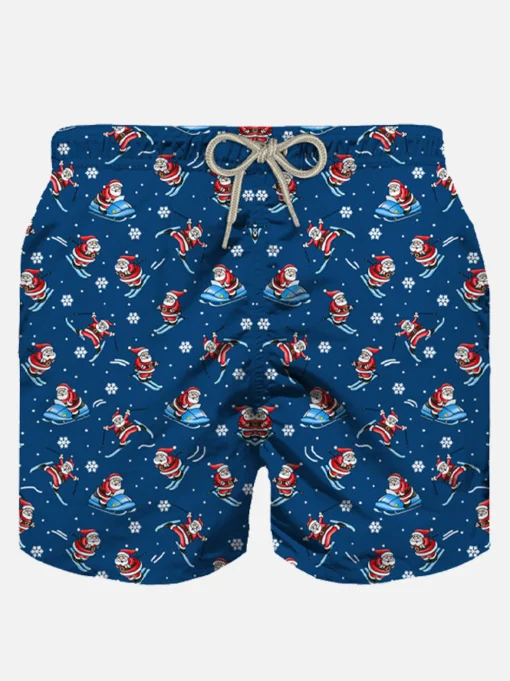 Costume da bagno da uomo in tessuto leggero con stampa Happy Santa Claus