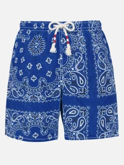 Costume da bagno da uomo con stampa bandana blu
