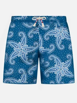 Costume da bagno da uomo in tessuto leggero con stampa paisley blu