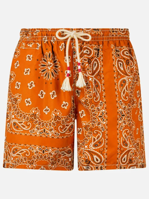 Costume da bagno da uomo con stampa bandana arancione