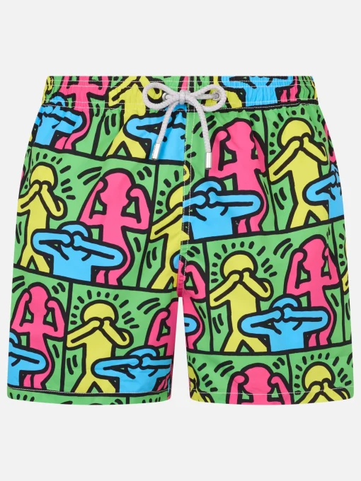 Costume da bagno da uomo Gustavia lunghezza media con stampa piazzata disegno Keith Haring | KEITH HARING EDIZIONE SPECIALE