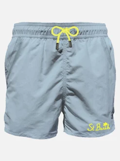 Costume da bagno da uomo azzurro con taschino