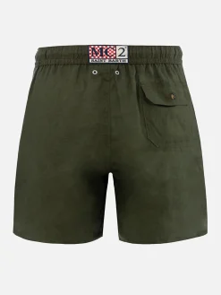Costume da bagno da uomo di media lunghezza in lino verde militare Gustavia