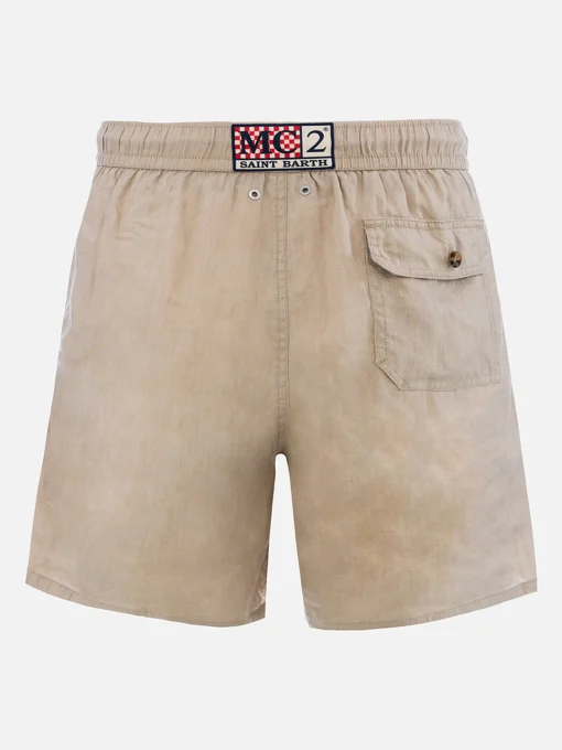 Costume da bagno da uomo di media lunghezza Gustavia in lino beige