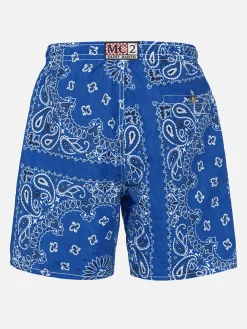 Costume da bagno da uomo con stampa bandana blu