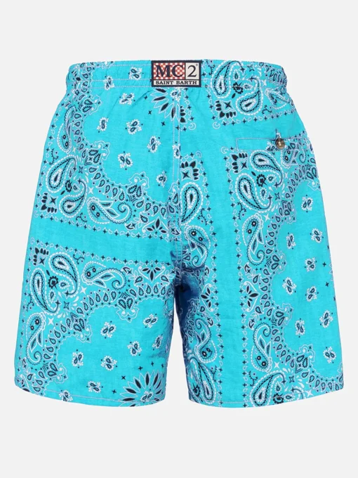 Costume da bagno da uomo con stampa bandana verde acqua