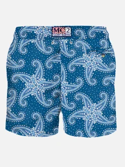 Costume da bagno da uomo in tessuto leggero con stampa paisley blu