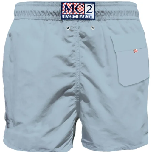 Costume da bagno da uomo azzurro con taschino
