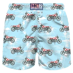 Costume da bagno da uomo in tessuto leggero con stampa moto