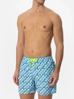 Costume da bagno da uomo in tessuto leggero con stampa racchette padel