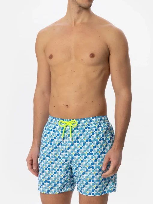 Costume da bagno da uomo in tessuto leggero con stampa racchette padel